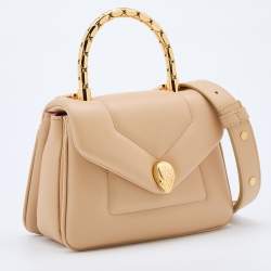 Bvlgari Beige Leather Serpenti Reverse Top Handle Bag