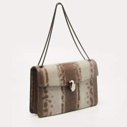 مملوكة مسبقًا Bvlgari Brown/Grey Karung Leather Medium Serpenti Forever Shoulder Bag