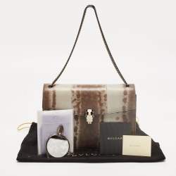 مملوكة مسبقًا Bvlgari Brown/Grey Karung Leather Medium Serpenti Forever Shoulder Bag