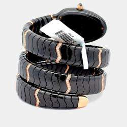 Pre Owned Bulgari Serpenti Spiga 103199 Quartz Black Ceramic Women’s Wristwatch 35 mm