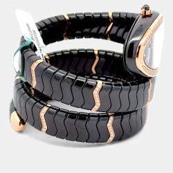 Pre Owned Bulgari Serpenti Spiga 103199 Quartz Black Ceramic Women’s Wristwatch 35 mm