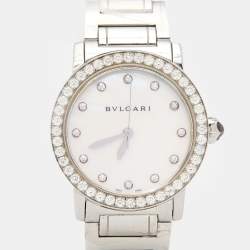 Pre Owned Bvlgari Mother of Pearl Diamond Stainless Steeel Bvlgari Bvlgari BBL33WSDS/12 Women's Wristwatch 33 mm