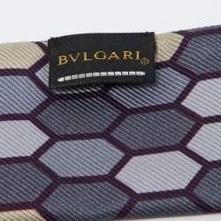 Pre Owned Bvlgari Purple Serpenti Letter Logo Print Silk Bandeau Scarf