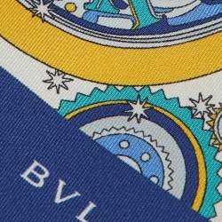 Pre Owned Bvlgari Blue Bvlgari Time Print Silk Mini Shelley Scarf