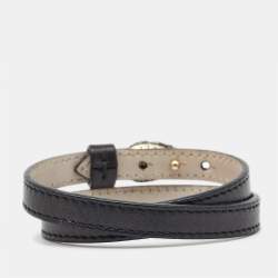 Pre Owned Bvlgari Serpenti Leather Enamel Gold Tone Bracelet