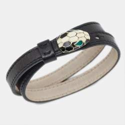 Pre Owned Bvlgari Serpenti Leather Enamel Gold Tone Bracelet