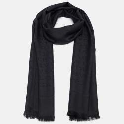 Pre Owned Bvlgari Black Silk Blend Logomania Stole