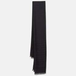 Pre Owned Bvlgari Black Silk Blend Logomania Stole
