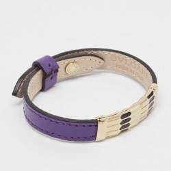 Pre Owned Bvlgari Scaglie Enamel Purple Leather Gold Plated Bracelet