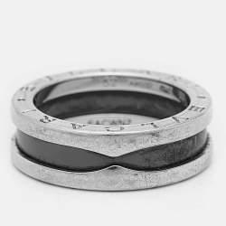 Pre Owned Bvlgari B.Zero1 Save the Children Ceramic Sterling Silver Ring Size 52