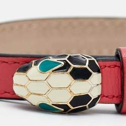 Pre Owned Bvlgari Serpenti Forever Leather Enamel Gold Tone Bracelet