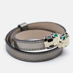 Bvlgari  Serpenti Forever Enamel Double Coiled Leather Gold Plated Bracelet