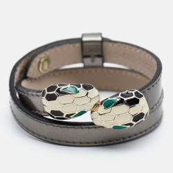 Bvlgari  Serpenti Forever Enamel Double Coiled Leather Gold Plated Bracelet