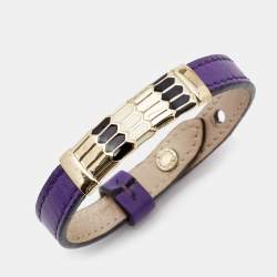 Pre Owned Bvlgari Serpenti Leather Enamel Gold Tone Bracelet