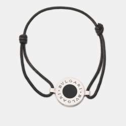 Pre Owned Bvlgari Enamel Sterling Silver Adjustable Cord Bracelet