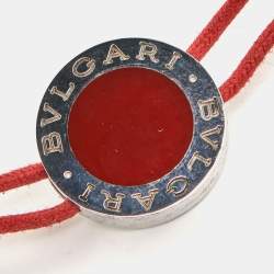 Pre Owned Bvlgari Red Enamel Sterling Silver Adjustable Cord Bracelet