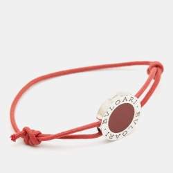 Pre Owned Bvlgari Red Enamel Sterling Silver Adjustable Cord Bracelet