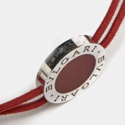 Pre Owned Bvlgari Red Enamel Sterling Silver Adjustable Cord Bracelet