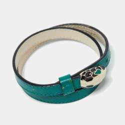 Pre Owned Bvlgari Serpenti Forever Enamel Leather Gold Tone Wrap Bracelet