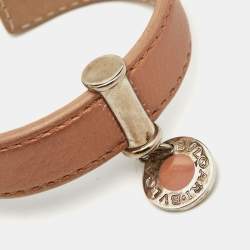 Bvlgari Bvlgari Leather Enamel Silver Tone Bracelet