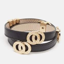 Bvlgari Bvlgari Leather Gold Tone Wrap Bracelet