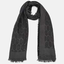 Pre Owned Bvlgari Black Monogram Jacquard Silk Blend Scarf