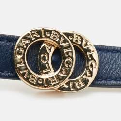 Pre Owned Bvlgari  Bvlgari Leather Gold Tone Double Wrap Bracelet