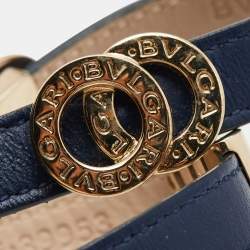 Pre Owned Bvlgari  Bvlgari Leather Gold Tone Double Wrap Bracelet