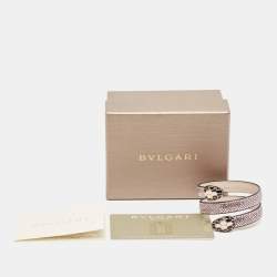 Pre Owned Bvlgari Serpenti Forever Leather Enamel Gold Tone Coiled Bracelet