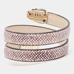 Pre Owned Bvlgari Serpenti Forever Leather Enamel Gold Tone Coiled Bracelet