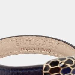 Pre Owned Bvlgari Serpenti Forever Navy Blue Leather Multi-Coiled Enamel Gold Tone Bracelet