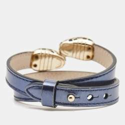 Pre Owned Bvlgari Serpenti Forever Enamel Double Coiled Leather Gold Tone Bracelet