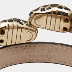 Pre Owned Bvlgari Serpenti Forever Enamel Double Coiled Leather Gold Tone Bracelet