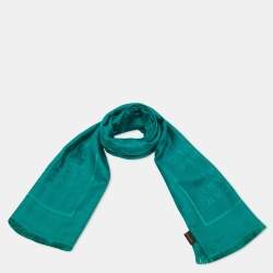 Pre Owned Bvlgari Green Logomania Stole Silk/Wool Shawl