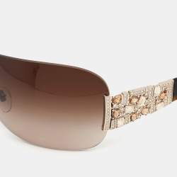 Pre Owned Bvlgari Brown Gradient 6071-B Crystals Shield Sunglasses