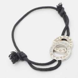 Pre Owned Bvlgari Bvlgari Interlocking Circles Sterling Silver Adjustable Cord Bracelet