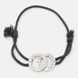 Pre Owned Bvlgari Bvlgari Interlocking Circles Sterling Silver Adjustable Cord Bracelet