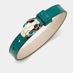 Pre Owned Bvlgari Serpenti Forever Enamel Leather Gold Tone Bracelet