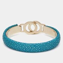 Pre Owned Bvlgari Bvlgari Blue Leather Gold Tone Bracelet
