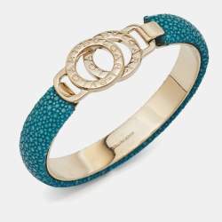 Pre Owned Bvlgari Bvlgari Blue Leather Gold Tone Bracelet