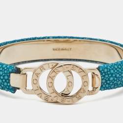 Pre Owned Bvlgari Bvlgari Blue Leather Gold Tone Bracelet