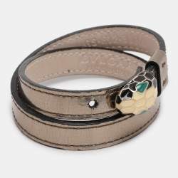 Pre Owned Bvlgari Metallic Leather Serpenti Forever Wrap Bracelet