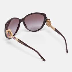 Bvlgari Burgundy Gradient 8097-B Crystal Flower Cat Eye Sunglasses