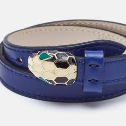 Pre Owned Bvlgari Serpenti Forever Navy Blue Enamel Gold Tone Double Wrap Bracelet