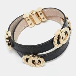 Pre Owned Bvlgari Bvlgari Leather Gold Tone Wrap Bracelet