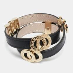 Pre Owned Bvlgari Bvlgari Leather Gold Tone Wrap Bracelet
