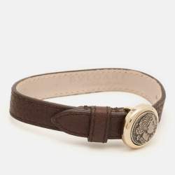 Bvlgari Monete Coin 130 Years Celebration Brown Leather Gold Tone Wrap Bracelet