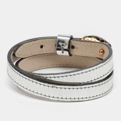 Bvlgari Serpenti Forever Enamel Silver Double Coiled Leather Gold Tone Bracelet