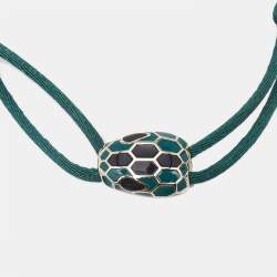 Pre Owned Bvlgari Serpenti Forever Enamel Gold Tone Adjustable Cord Bracelet