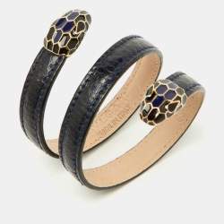 Bvlgari Serpenti Forever Navy Blue Python Leather Enamel Double Coiled Bracelet